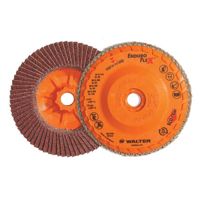 WALTER 06B458 4-1/2x5/8-11 Enduro-Flex Spin-On Flap Discs 80 grit