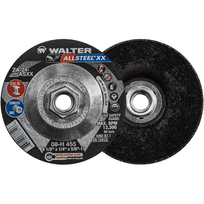 WALTER 08H455 4-1/2x1/4x5/8-11 Allsteel XX Metal Hub High Performance Grinding Wheel