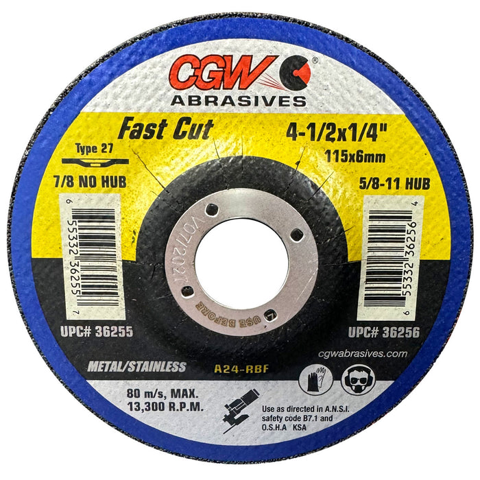 CGW 36255 Fast Cut Grinding Wheels 4-1/2 x 1/4 x 5/8-11