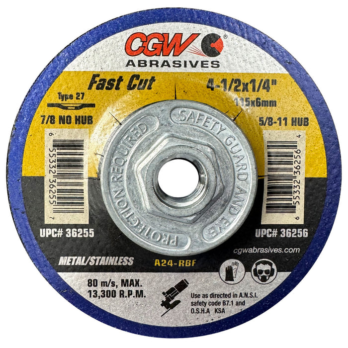 CGW 36256 Fast Cut Grinding Wheels 4-1/2 x 1/4 x 5/8-11
