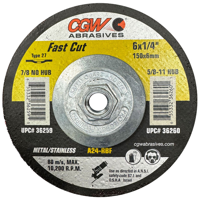 CGW 36260 Fast Cut Grinding Wheels 6 x 1/4 x 5/8-11