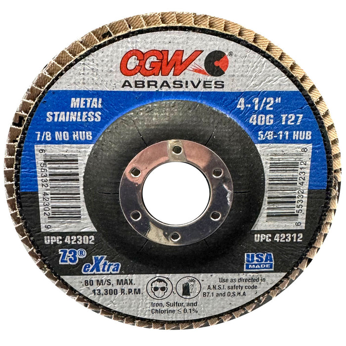 CGW 42302 Z3 Flap Disc 40 Grit 4-1/2 x 7/8