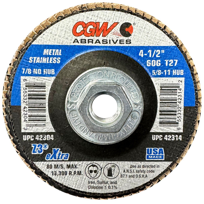 CGW 42314 Z3 Flap Disc 60 Grit 4-1/2 x 5/8-11