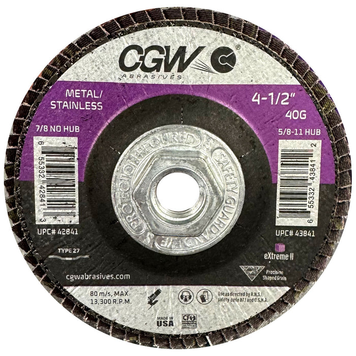 CGW 43841 eXtreme II Flap Discs 60 Grit 4-1/2 x 5/8-11