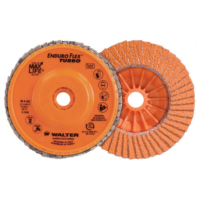 WALTER 06A462 4-1/2x7/8 Enduro-Flex Turbo Flap Discs Grit 36/60