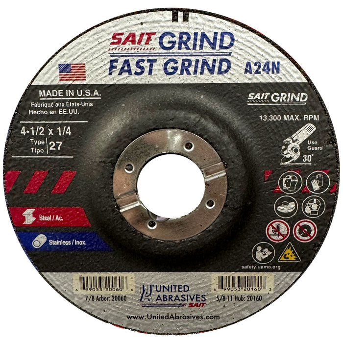 UNITED ABRASIVES/SAIT 20060 A24N Grinding Wheel 4-1/2 x 1/4 x 7/8