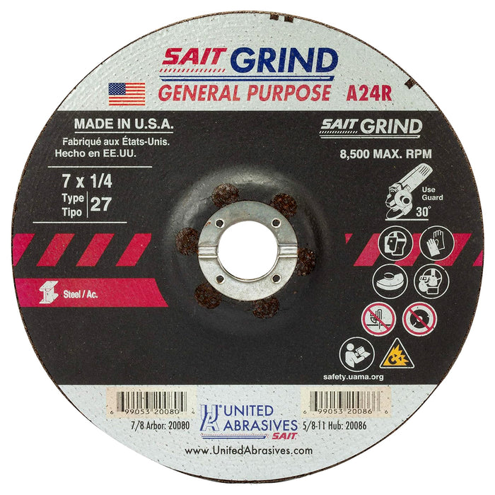 UNITED ABRASIVES/SAIT 20080 A24R Grinding Wheel 7 x 1/4 x 7/8