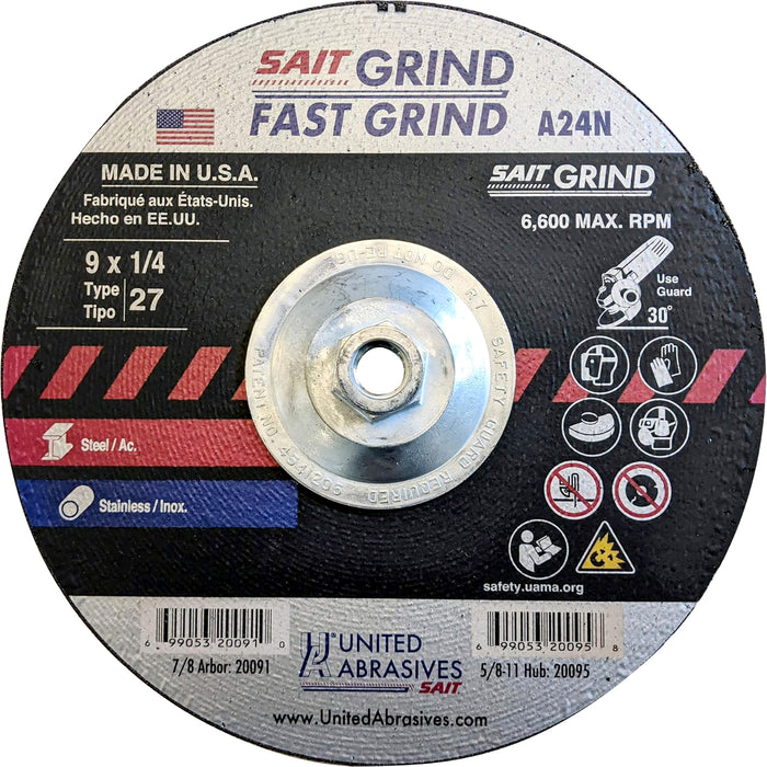 UNITED ABRASIVES/SAIT 20095 A24N Grinding Wheel 9 x 1/4 x 5/8