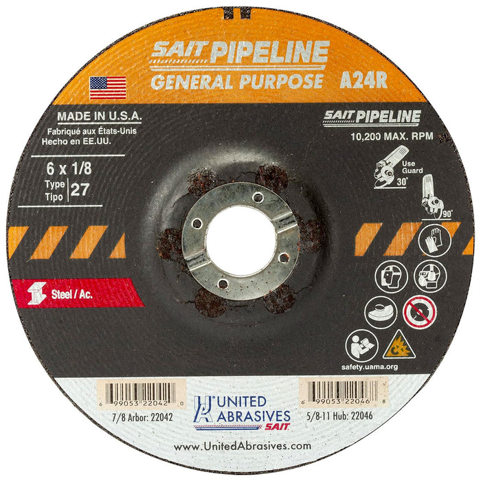 UNITED ABRASIVES/SAIT 22042 A24R Pipeline Grinding Wheel 6 x 1/8 x 7/8