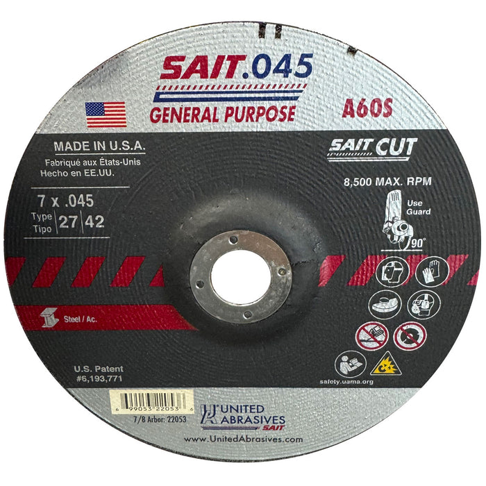 UNITED ABRASIVES/SAIT 22053 A60S Cut-Off Wheels 7 x 0.045 x 7/8