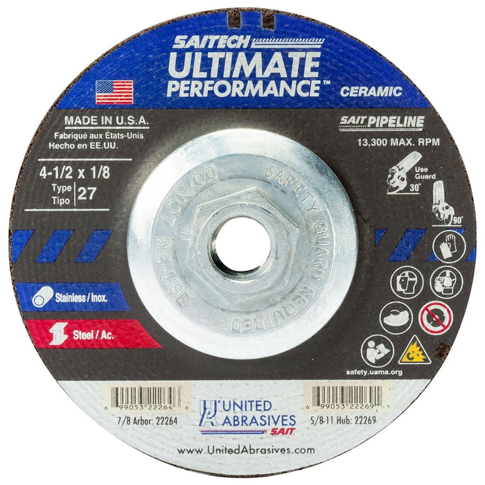 UNITED ABRASIVES/SAIT 22269 Pipeline Grinding Wheel 4-1/2 x 1/8 x 5/8