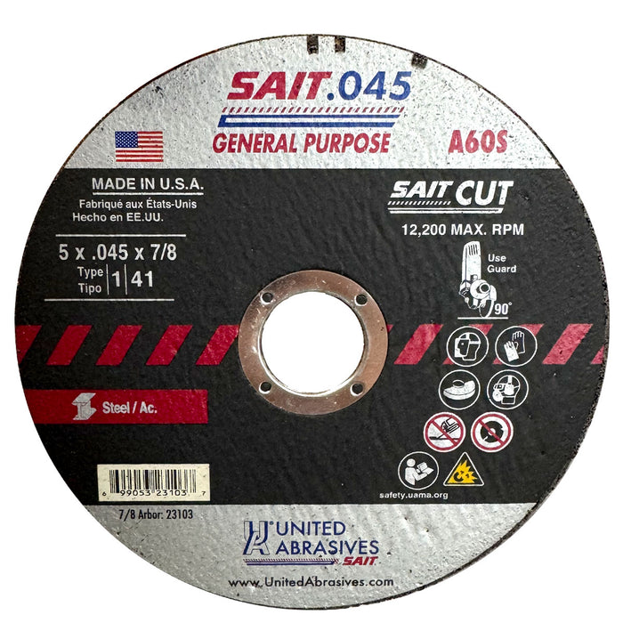 UNITED ABRASIVES/SAIT 23103 A60S Cut-Off Wheels 5 x 7/8