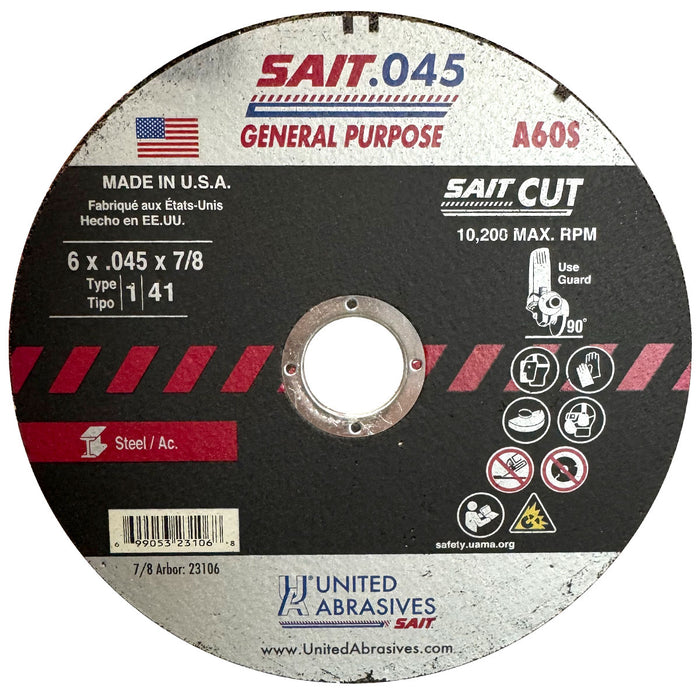 UNITED ABRASIVES/SAIT 23106 A60S Cut-Off Wheels 6 x 7/8