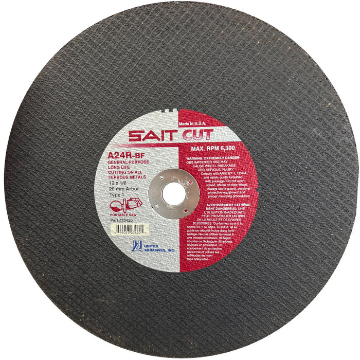 UNITED ABRASIVES/SAIT 23420 A24R Cut-Off Wheels 12 x 1/8 Arbor 20MM