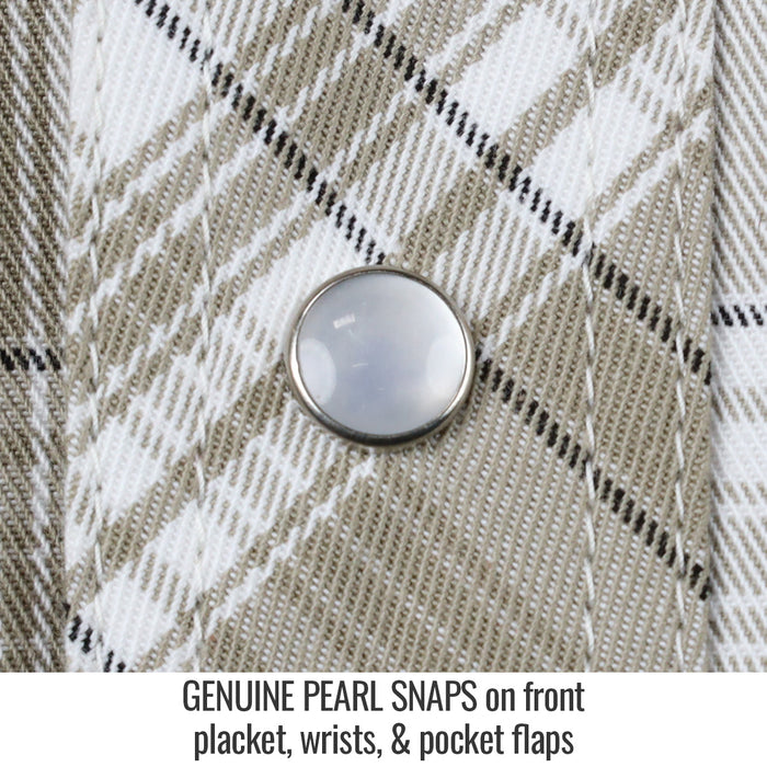 Black Stallion Large AR/FR Cotton Work Shirt with Pearl Snaps, Khaki Plaid. WF2110-PK