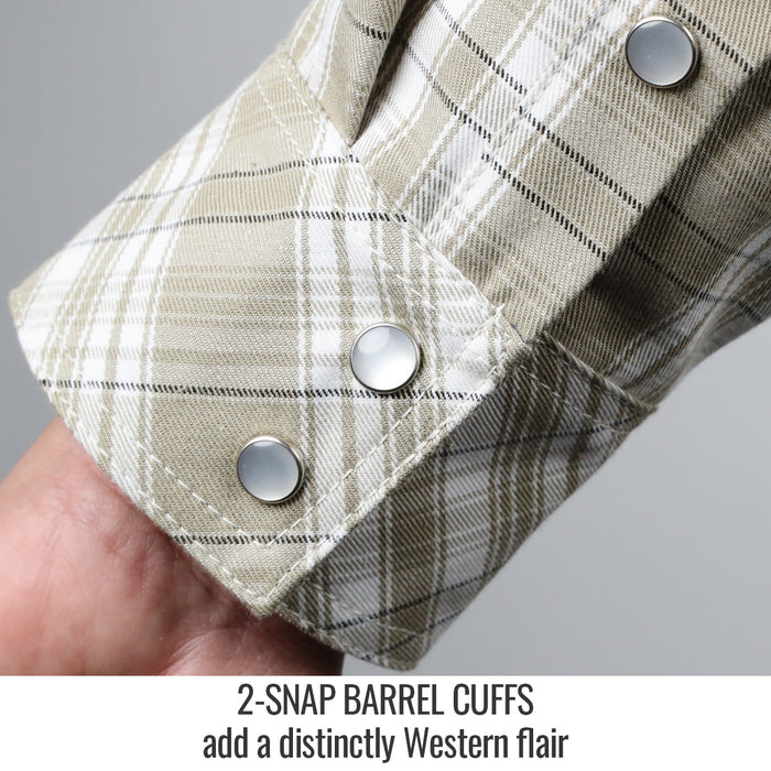 Black Stallion Large AR/FR Cotton Work Shirt with Pearl Snaps, Khaki Plaid. WF2110-PK