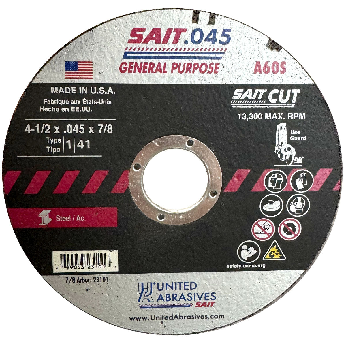 23101 UNITED ABRASIVES/SAIT 23101 A60S Cut-Off Wheels 4-1/2 x 7/8 — Phoenix ...